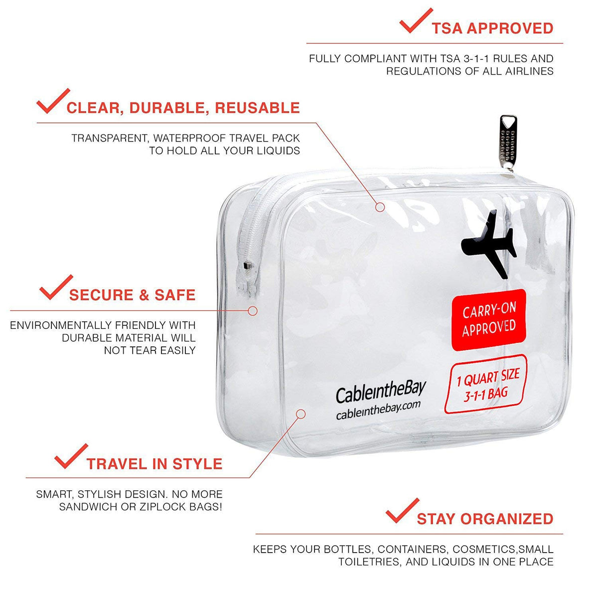 TSA Approved Clear Travel Toiletry Bag (3PACK)