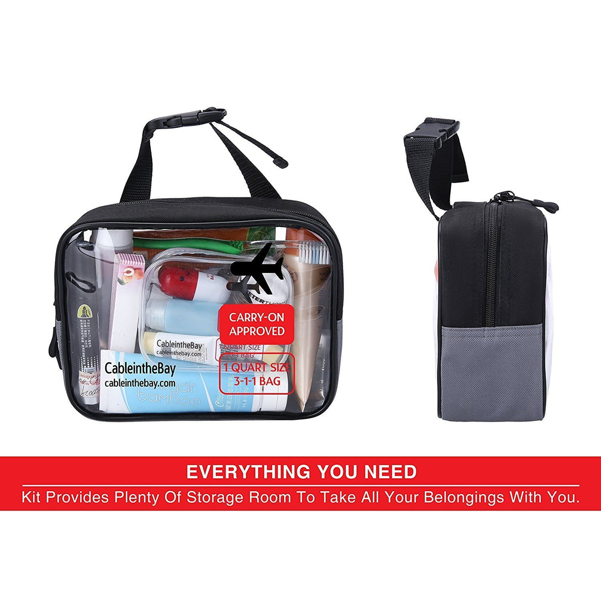 TSA Approved Clear Travel HangingToiletry Bag+ Carrying Handle|Quart Size with Zipper|Airport Airline Compliant Bag|Carry-On for Liquids/ Bottles|Men's/Women's 3-1-1 Kit+Travel